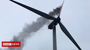 Wind turbine catches fire during storm