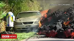 Lava swallows car in Hawaii