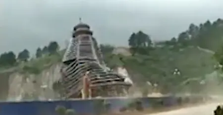 Going, going ... Chinese ‘tofu’ tower toppled by wind